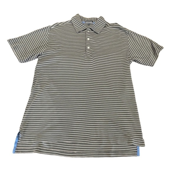 ALAN FLUSSER Pearl Washed Cotton Gray & White Striped Gold Shirt, Size Medium - Picture 11 of 11